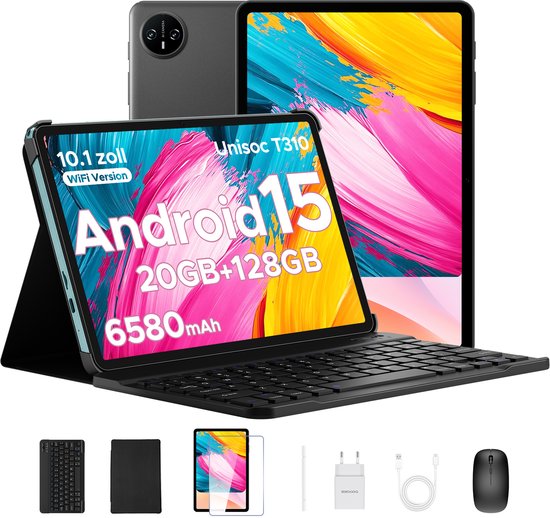 DOOGEE Tab A9 Pro - Android 15 - Tablet met toetsenbord - 10 inth HD 4GB RAM + 128GB ROM (2TB TF) - 6580mAh - Face ID - 5G WiFi - Bluetooth 5.0 - Zwart van Merkloos