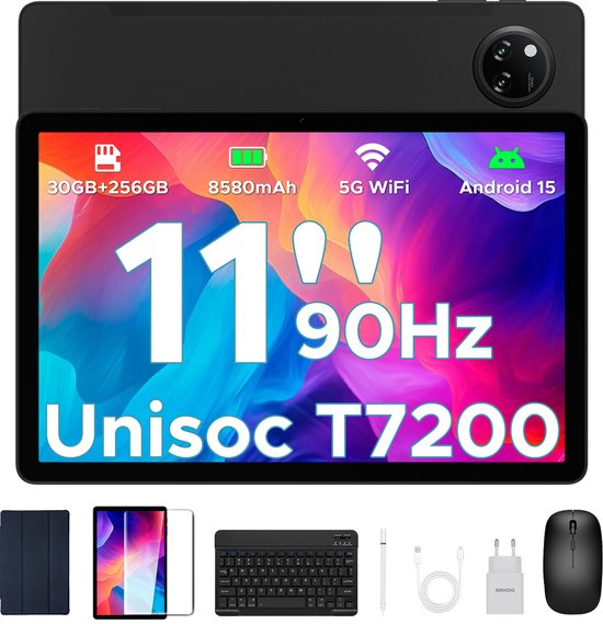 DOOGEE Tab A9 Pro+ Android 15-tablet met toetsenbord 11-inch scherm + 90 Hz verversingssnelheid 6 GB RAM + 128 GB opslagruimte 8580 mAh-batterij Octa-Core T7200-processor 13 MP-camera,Zwart van Merkloos