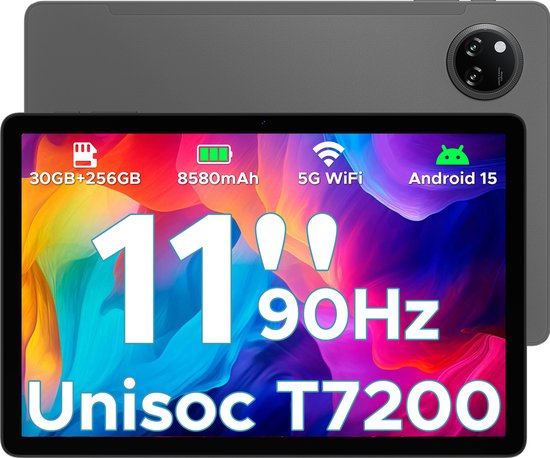 DOOGEE Tab A9 Pro+ - Tablet - 30GB RAM (6GB+24GB) - 128GB ROM（TB/TF）- 11Inth 90Hz HD+ - 8580mAh - Android 15 - Unisoc T7200 - Dual Speakers - Grijs