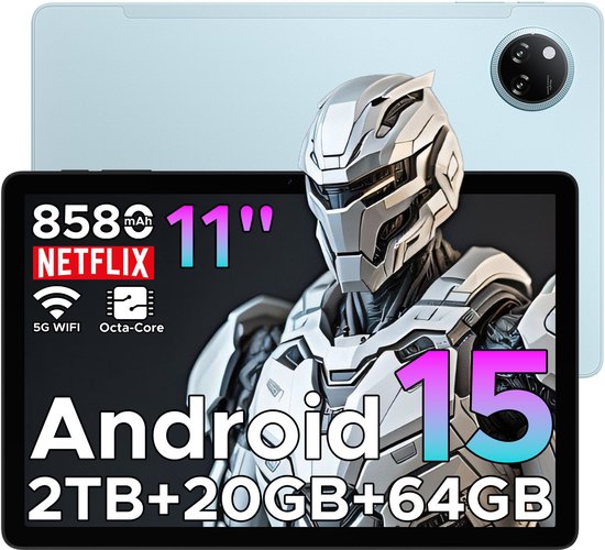 DOOGEE TAB A9+ - Tablet - 20GB RAM + 64GB ROM(2TB/TF) - 11 inth HD IPS 90Hz - Android 15 - 8580 mAh - Unisoc T7200 - 5G WiFi - Dubbele luidsprekers- Face ID - Blauw van Merkloos