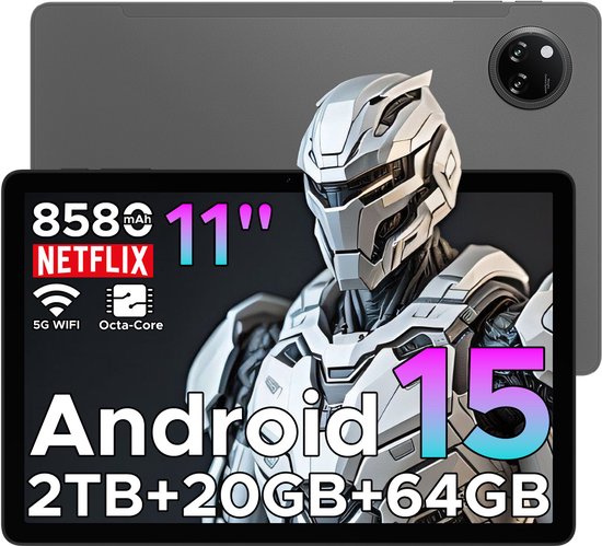 DOOGEE TAB A9+ - Tablet - 20GB RAM + 64GB ROM(2TB/TF) - 11 inth HD IPS 90Hz - Android 15 - 8580 mAh - Unisoc T7200 - 5G WiFi - Dubbele luidsprekers- Face ID - Grijs van Merkloos