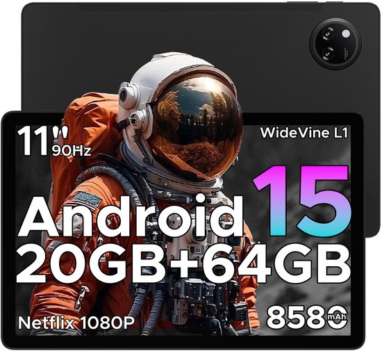 DOOGEE TAB A9+ - Tablet - 20GB RAM + 64GB ROM(2TB/TF) - 11 inth HD IPS 90Hz - Android 15 - 8580 mAh - Unisoc T7200 - 5G WiFi - Dubbele luidsprekers- Face ID - Zwart van Merkloos