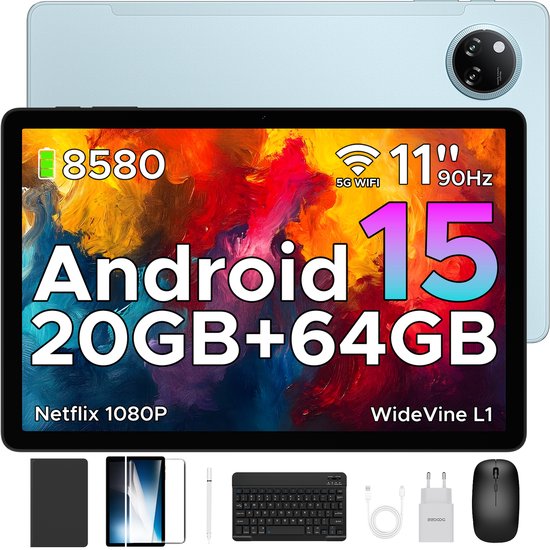 DOOGEE TAB A9+ VIP - Tablet - 20GB RAM +64GB ROM /2TB TF - 11 Inth + 90Hz IPS - Android 15 - 8580 mAh - Unisoc T7200 - 5Gz WiFi - Dubbele luidsprekers - Muis/toetsenbord/hoesje/geharde film - Blauw