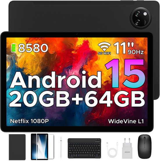 DOOGEE TAB A9+ VIP - Tablet - 20GB RAM +64GB ROM /2TB TF - 11 Inth + 90Hz IPS - Android 15 - 8580 mAh - Unisoc T7200 - 5Gz WiFi - Dubbele luidsprekers - Muis/toetsenbord/hoesje/geharde film - Zwart van Merkloos