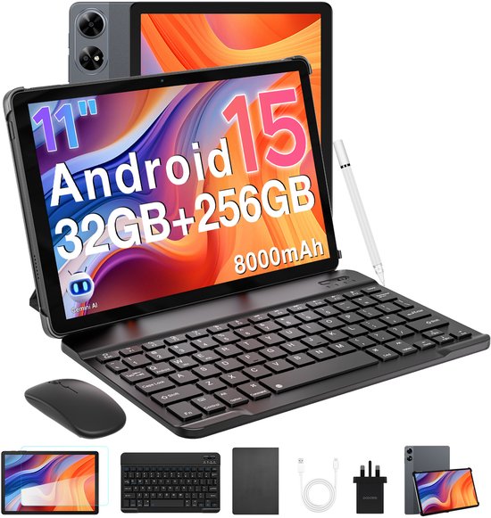 DOOGEE Tab G6 + Tablet met Keyboard Slot SIM Kaart Android 15 11" FHD + 90HZ 8Go + 256Go 8000mAh Gemini AI Unisoc T7280 - Grijs van Merkloos