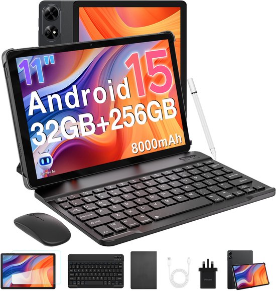 DOOGEE Tab G6 + Tablet met Keyboard Slot SIM Kaart Android 15 11" FHD + 90HZ 8Go + 256Go 8000mAh Gemini AI Unisoc T7280 - Zwart van Merkloos
