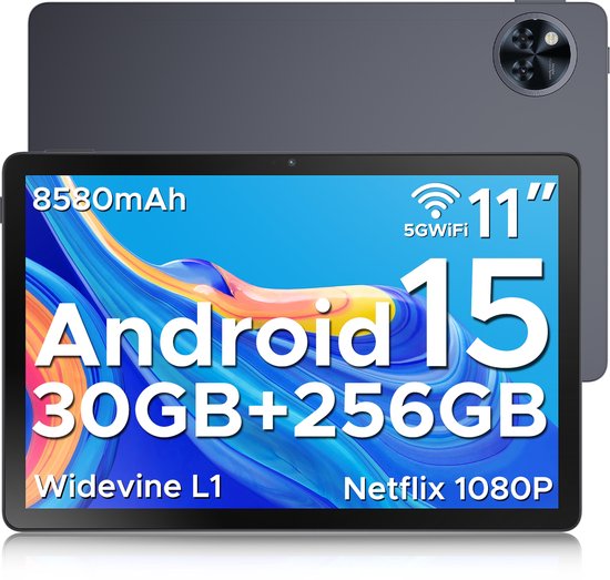 DOOGEE TAB U11 Pro - Tablet - Tablette - 30GB RAM + 256GB ROM(2TB/TF) - 8580 mAh - 11 Inch 1080P 90 Hz - Dubbele luidspreker - T7200 Octa Core - 13MP Camera - 5G WIFI - Face ID - 7.9 mm Metallic Body - Grijs van Merkloos