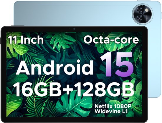 DOOGEE Tablet U11-Android 15 -11 inth 90 Hz-16 GB RAM+ 128 GB ROM/TF 2TB - Dubbele boxluidsprekers - 8580 mAh - Face ID - 5G WiFi - Widevine L1 - GPS - Blauw van Merkloos