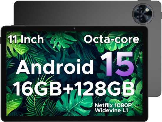 DOOGEE Tablet U11-Android 15 -11 inth 90 Hz-16 GB RAM+ 128 GB ROM/TF 2TB - Dubbele boxluidsprekers - 8580 mAh - Face ID - 5G WiFi - Widevine L1 - GPS - Grijs van Merkloos