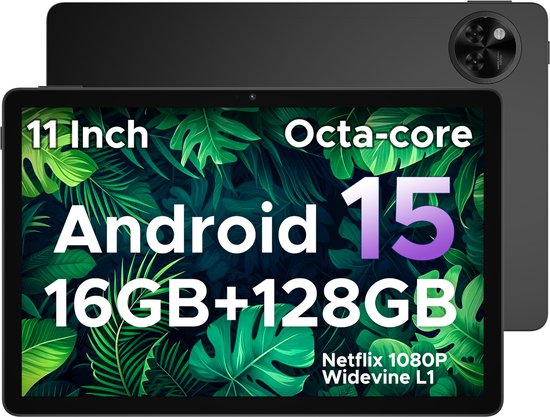 DOOGEE Tablet U11-Android 15 -11 inth 90 Hz-16 GB RAM+ 128 GB ROM/TF 2TB - Dubbele boxluidsprekers - 8580 mAh - Face ID - 5G WiFi - Widevine L1 - GPS - Zwart van Merkloos