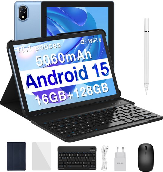 Doogee U10 - Tablet - 16GB RAM+ 128GB ROM (2TB TF) - 10,1 inch - Face ID - 5060 mAh - Android 15.0 - WiFi 6 - Met toetsenbord Mouse - Blauw van Merkloos