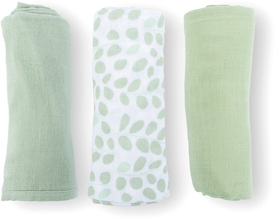 doomoo - Lovely - Set van 3 babydoeken - Mini Leaves Green – Biologisch katoengaas – Superzacht, absorberend & multifunctioneel – 70x70 cm van Doomoo