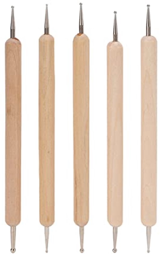 Dotting Stylus, 5 Stuks Double End Tracing Dotting Stylus Gravure Stylus Set, Gemaakt van Composiet Hout, Staal, voor Klei, Aardewerk en Meer met Ball Stylus Tool Set
