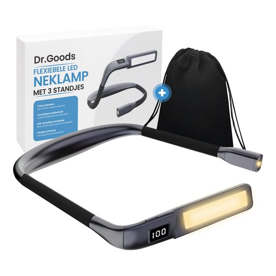 Dr. Goods - Neklamp - Neklampje Voor Haakwerk - Nekleeslamp - Leeslampje Voor Boek - Bedlampjes Leeslampjes - Flexibel & Oplaadbaar - Incl. Reistas & Oplader van Dr. Goods