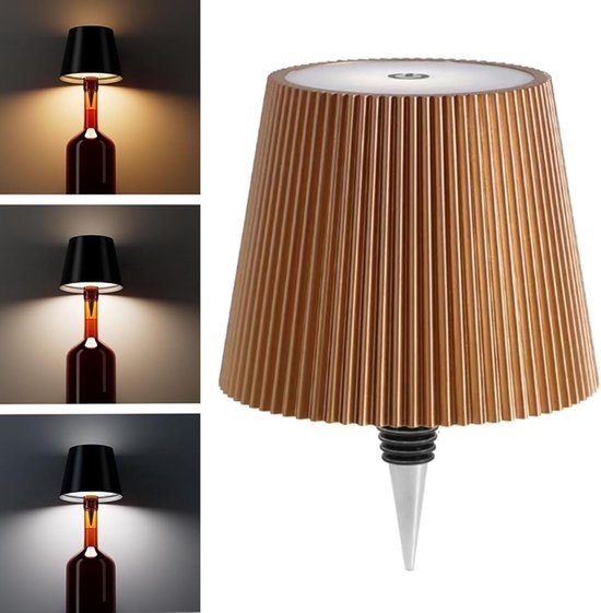 Draadloze flessenlamp, LED-wijnfleslamp, oplaadbare, draadloze flessenlamp met aanraakbediening en 3 kleurtemperaturen, voor slaapkamer, restaurant, bar - USB-oplaadbare flessentafellamp met dimfunctie (goud) van Merkloos