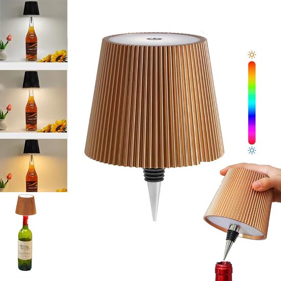 Draadloze flessenlamp, oplaadbare LED-lamp voor wijnflessen, traploos dimbare tafellamp met 3 kleurtemperaturen voor slaapkamers, restaurants, bars en dineren in de openlucht (gouden streep)