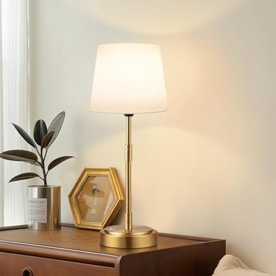 Draadloze tafellampen LED-nachtlampje - Lamp op batterijen met een oplaadbare batterij van 5200 mAh, traploos dimbare vintage gouden bureaulamp, draadloze lampen voor eetkamer, nachtkastje en terras (inclusief lampen)