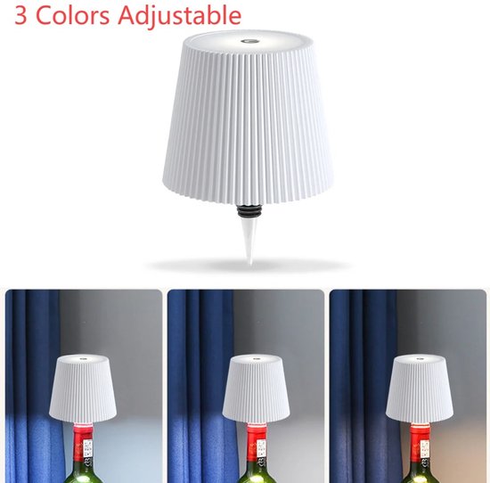 Draadloze wijnfleslamp, decoratieve LED-verlichting, oplaadbaar, aanraakgevoelig, 3 kleurtemperaturen beschikbaar, geschikt voor slaapkamers, eetkamers, bars - USB oplaadbare wijnfles tafellamp, dimbaar nachtlampje (wit). van Merkloos