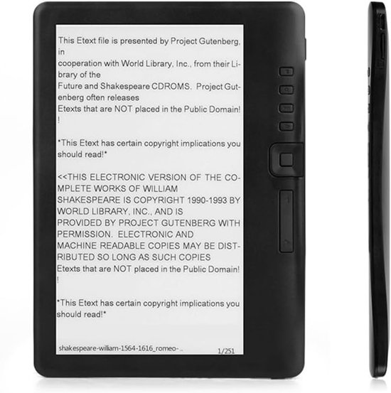 Draagbare 7-inch e-reader met kleurenscherm, ondersteunt geheugenkaarten, kan digitale boeken lezen en heeft een geheugencapaciteit tot 8 GB.