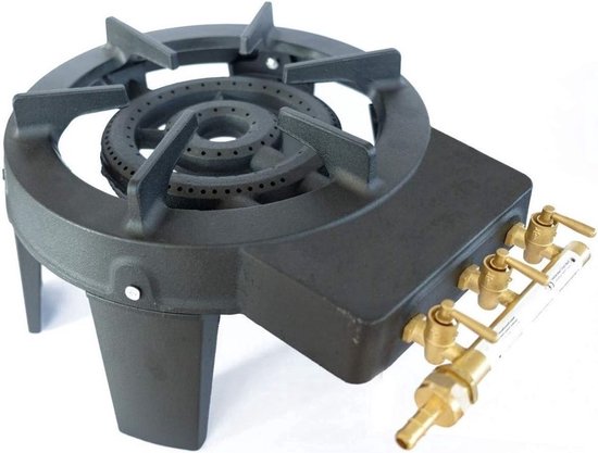 Draagbare gas wokbrander - Buiten koken - Butaan en propaan compatibel - Met dubbele aansluiting en 1,5 meter slang-Draagbaar met drukregelaar 50mbar en lange gasleiding van Benson