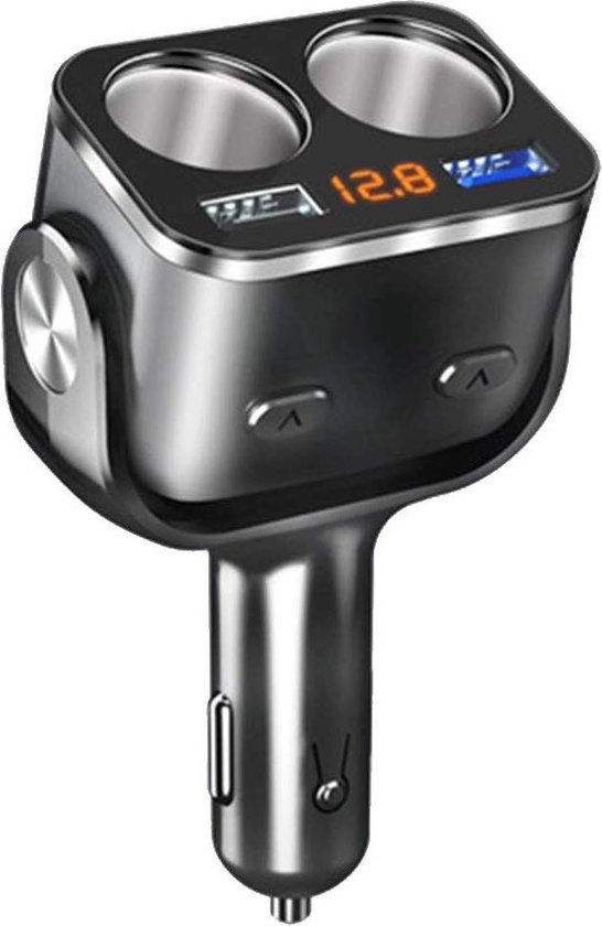 DrPhone CAR5 - 90W Autolader + 2x sigarettenplug – Snellader - 2x USB 3.0 oplaadpoort met LED - Zwart van DrPhone