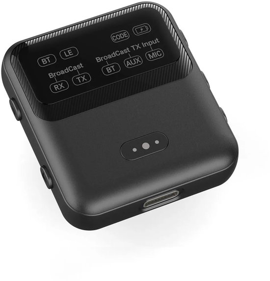 DrPhone PulseCast Bluetooth 5.4 Auracast Zender & Ontvanger – aptX Lossless – Low Latency <20ms – USB/AUX/MIC – One-to-Many Audio Delen - Zwart van DrPhone