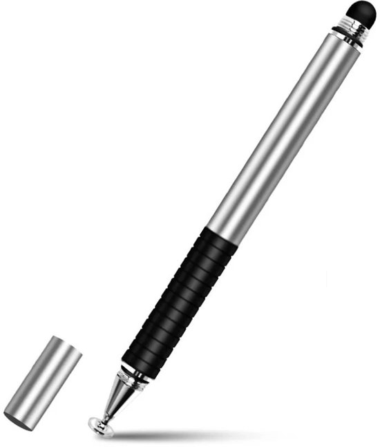 DrPhone SX Pro V7 Stylus Pen met Zijgrip + Disc Capacitief & Touch Stylus Rubber Punt -Geschikt voor o.a. voor Tablets / Telefoons - Universeel - Zilver van DrPhone