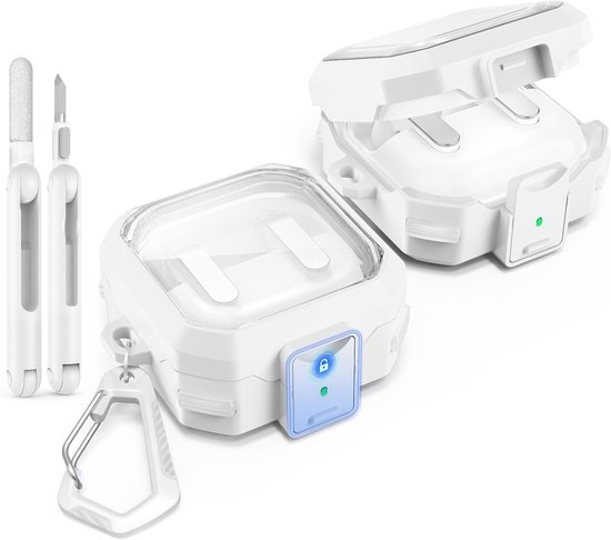 Duurzame en Schokbestendige Beschermhoes voor Samsung Galaxy Buds 4 Pro en Buds 4 met Schoonmaakpen en Haak, Transparant Wit, Volledige Bescherming voor Dames en Heren