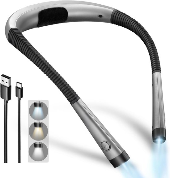 DYNA® Neklamp - Leeslamp - Nachtlampje - Lichtgewicht - Grijs- ‎‎26cm x 19cm x 3cm