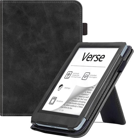 E-Reader geschikt voor de PocketBook Verse - Book Case met Standaard - Met Sleep Wake Functie - Kunstlederen Beschermhoes - Zwart van PocketBook
