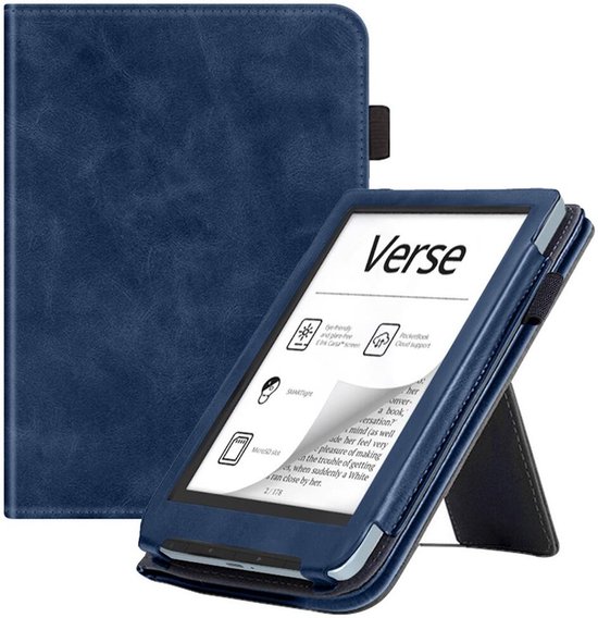 E-Reader Hoes geschikt voor de PocketBook Verse - Book Case met Standaard - Met Sleep Wake Functie - Kunstlederen Beschermhoes - Blauw van Bronzi.