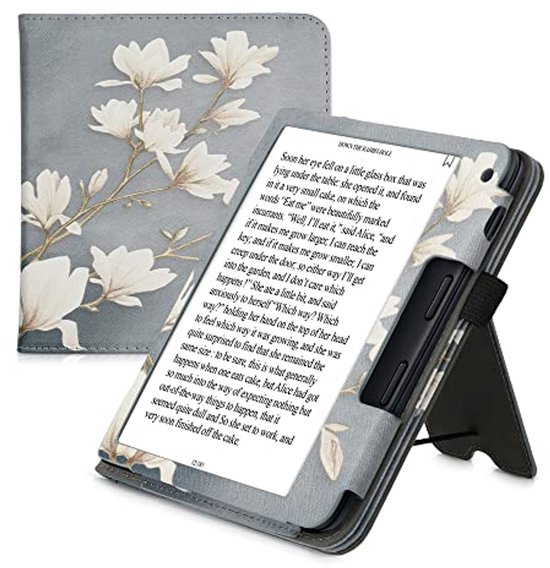 E-Reader Hoes voor Kobo Libra 2 - Leren Ereader Hoes - Magnolia in Taupe/Wit/Blauw Grijs van Merkloos