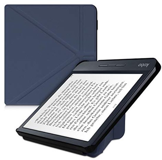 E-Reader Hoes Voor Kobo Libra H2O - Met Kickstand - Leren Ereader Cover - Donkerblauw van Merkloos
