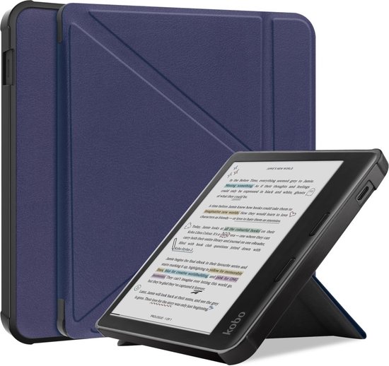 e-Reader Hoesje Origami Book Case met Wake/Sleep-functie - Kobo Libra Colour Hoesje - Blauw van Origami