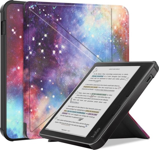 e-Reader Hoesje Origami Book Case met Wake/Sleep-functie - Kobo Libra Colour Hoesje - Galaxy van iMoshion