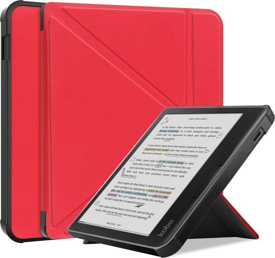 e-Reader Hoesje Origami Book Case met Wake/Sleep-functie - Kobo Libra Colour Hoesje - Rood van EasyAcc