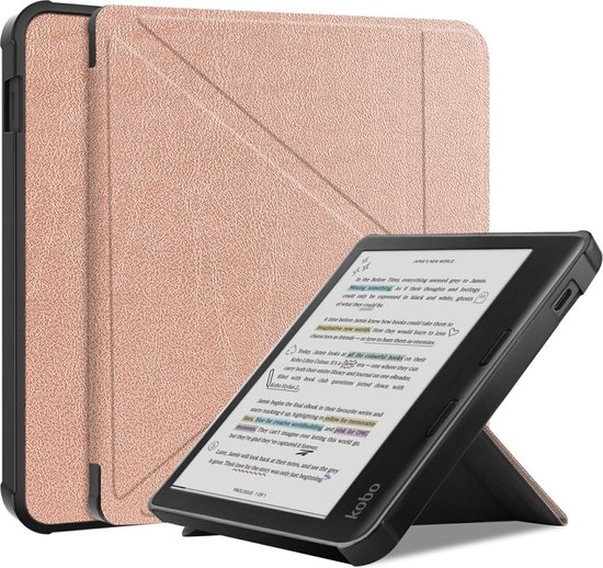 e-Reader Hoesje Origami Book Case met Wake/Sleep-functie - Kobo Libra Colour Hoesje - Rose Gold van Origami