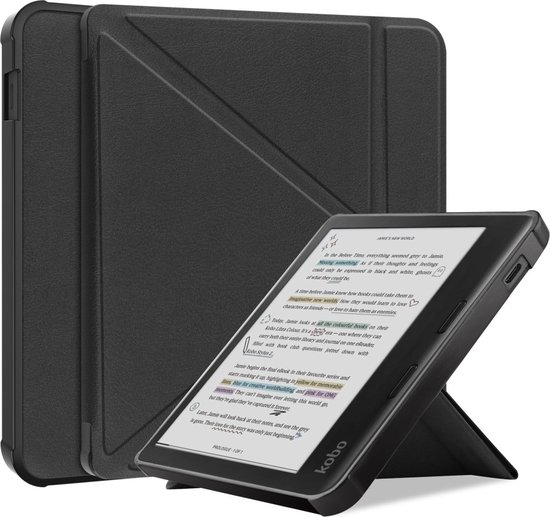 e-Reader Hoesje Origami Book Case met Wake/Sleep-functie - Kobo Libra Colour Hoesje - Zwart van IVSO