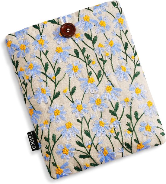 E-reader Sleeve - Beschermhoes Tablet - Veilig Opbergen - Geborduurd Daisy Patroon - 6-7 Inch - Blauw