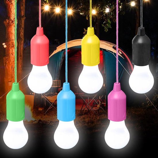 Een set van 6 kampeer-LED-lampen voor tenten, kampeerlampen met trekschakelaars, draagbare wandel-, vis-, kantoor-, tuin- en barbecueverlichting. van Merkloos