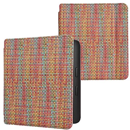 Ereader Hoezen met Magnetische Sluiting - Geschikt voor Kobo Libra 2 - Kleurvolle Geweven Beschermhoes in Geel/Rood/Groen