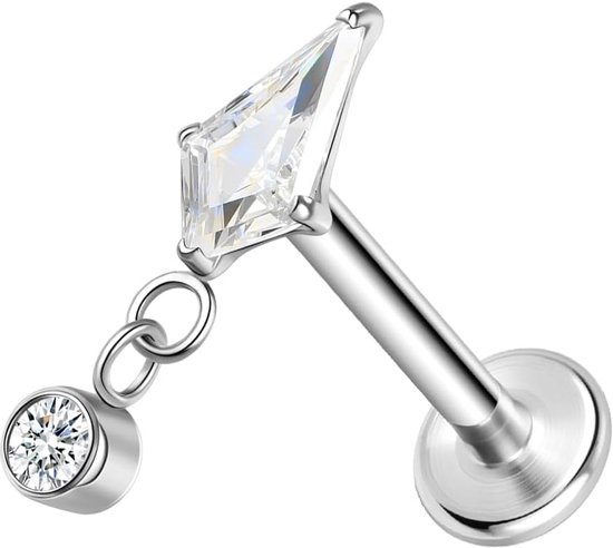 F136 Titanium 16G 8 mm piercingsieraden voor lippen, labret, schelp, tragus, helix, oorlel, hypoallergeen, intern geschroefd kraakbeen met platte achterkant