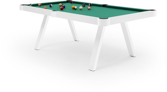 FAS Pendezza Étoile Indoor – exclusieve design pooltafel & vergader-/eettafel – dubbel houten blad – 219 × 123 × 75,5 cm – incl. 4 keuen, ballenset, krijt, driehoek & borstel – handgemaakt in Italië van Merkloos