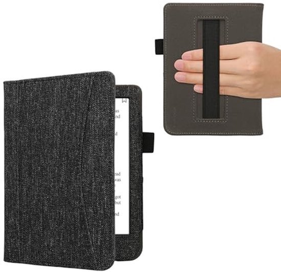 Flipcover voor eReader - hoes voor Kobo Clara BW/Colour met handvat - Donkergrijs