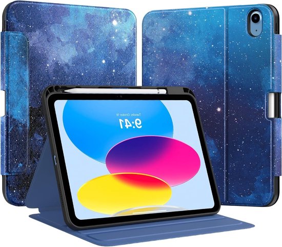 Folio beschermhoes voor iPad 11 inch (A16) en 10.9 inch met penhouder, multi-hoek weergave, blauw sterrenpatroon