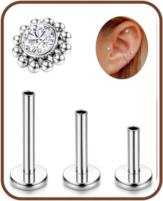 G23 Titanium Helix Piercing Sieraden Kraakbeen Oorbellen Intern Geschroefd Plat Achterkant Oorpiercing Labret Conch Piercing Hypoallergene Helix Oorbellen Zilver Goud Tragus Piercing