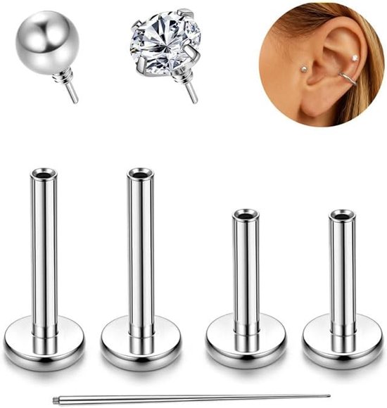 G23 Titanium helixpiercing, goud/zilver, tragus, labret, lippiercing, Medusa, binnendraad, medische oorstekers, oor, kleine conch, 6/8 mm