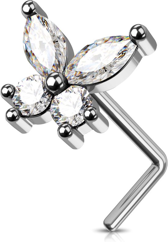 G23 Titanium neusschroef vlinder Nostril Studs CZ neusring L-vormige neus piercing sieraden 20G neus piercings voor vrouwen mannen