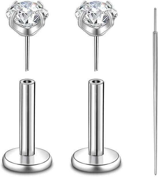 G23 Titanium piercing stud 16G/18G/20G lippiercing tragus helix push in platte back studs cartilage titanium piercing sieraad 6/8/10 mm hypoallergeen