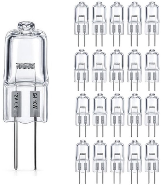 G4 Halogeenlamp - 20-delig Voordelig Pakket 12V 10W 2-pins Voet - Hoge Lichtopbrengst 150 Lumen & Lange Levensduur 3000 Uur - Dimbaar, CRI 100 & 2800K Warm Wit Licht - Ideaal voor Inbouwspots en Vitrineverlichting van Merkloos